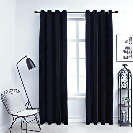 vidaXL Pimennysverhot renkailla 2 kpl sametti musta 140x225 cm