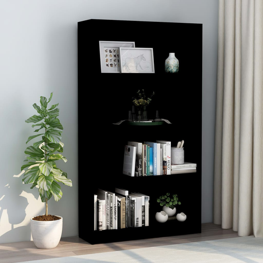 vidaXL 4-tasoinen kirjahylly musta 80x24x142 cm lastulevy