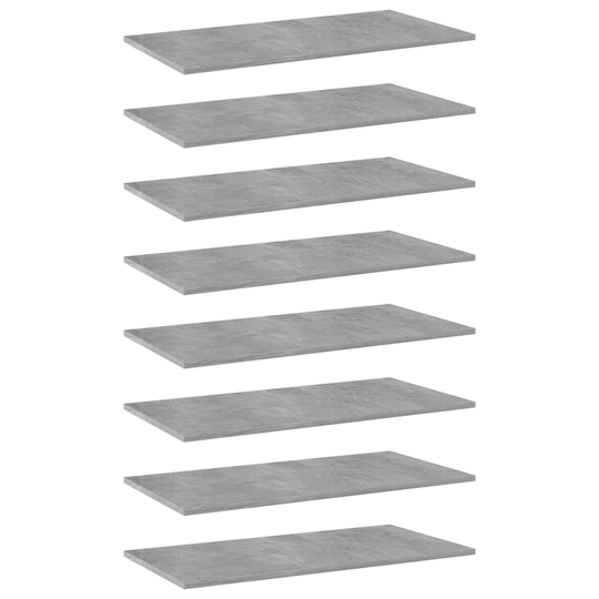 vidaXL Kirjahyllytasot 8 kpl betoninharmaa 80x40x1,5 cm lastulevy