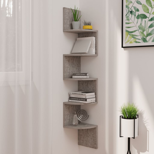 vidaXL Seinäkulmahylly betoninharmaa 19x19x123 cm lastulevy