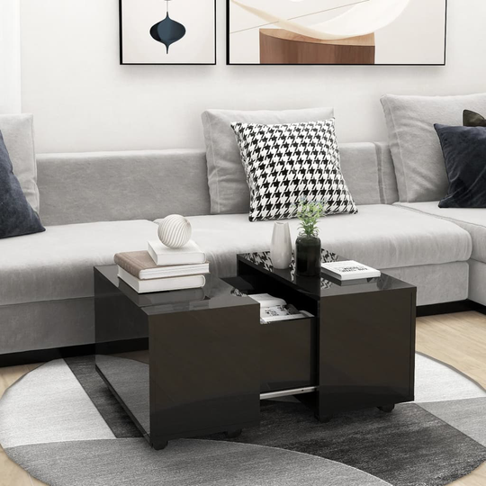 vidaXL Sohvapöytä korkeakiilto musta 60x60x38 cm lastulevy