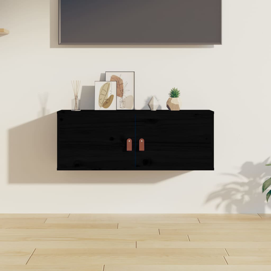 vidaXL Seinäkaappi musta 80x30x30 cm täysi mänty