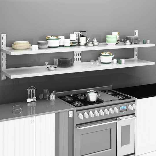 vidaXL 2-Krs kelluvat seinähyllyt 2 kpl ruostumaton teräs 240x30 cm