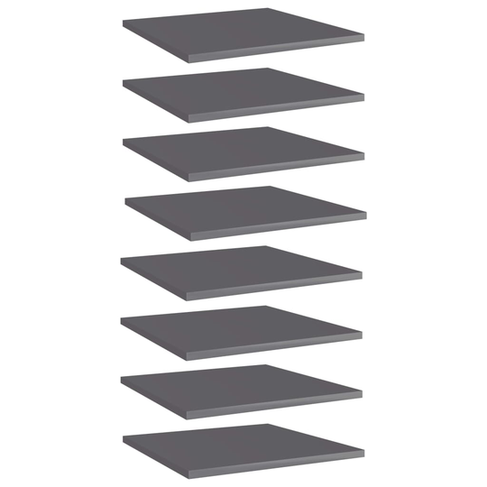 vidaXL Kirjahyllytasot 8 kpl korkeakiilto harmaa 40x40x1,5cm lastulevy