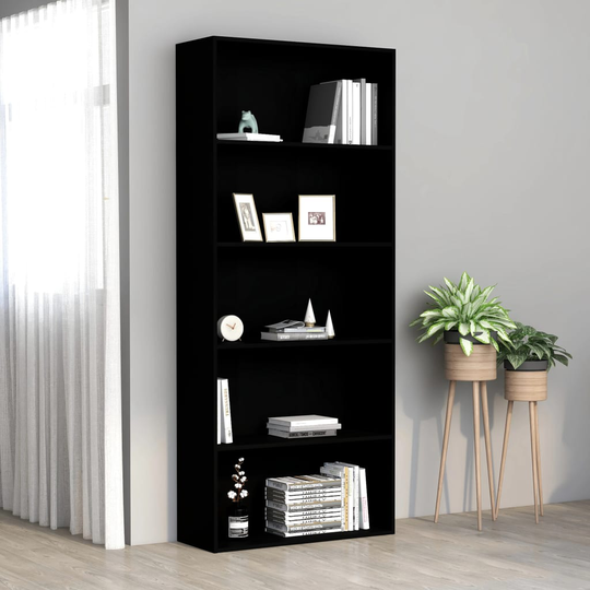 vidaXL 5-tasoinen kirjahylly musta 80x30x189 cm lastulevy