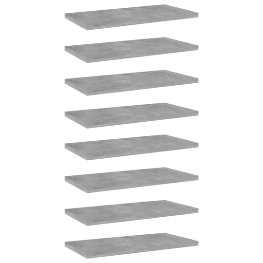 vidaXL Kirjahyllytasot 8 kpl betoninharmaa 40x20x1,5 cm lastulevy