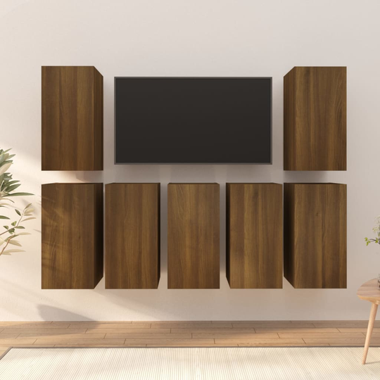 vidaXL TV-kaapit 7 kpl ruskea tammi 30,5x30x60 cm tekninen puu