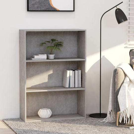vidaXL 3-tasoinen kirjahylly betoninharmaa 80x30x114 cm lastulevy