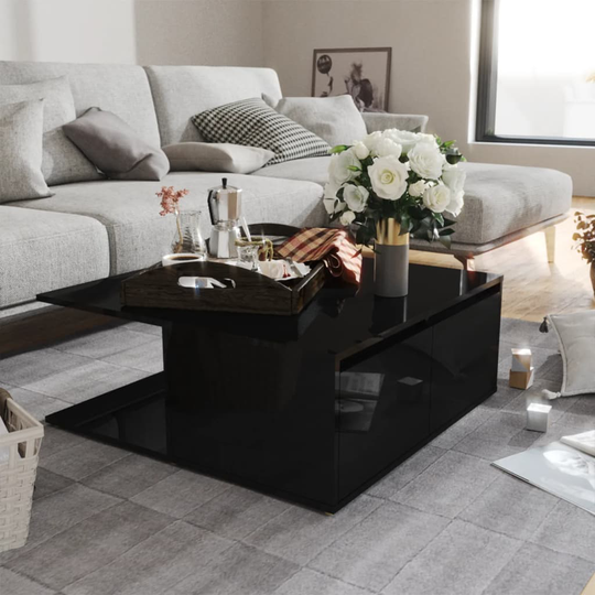 vidaXL Sohvapöytä korkeakiilto musta 80x80x31 cm lastulevy