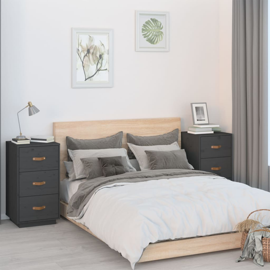 vidaXL Yöpöydät 2 kpl harmaa 40x40x75 cm täysi mänty