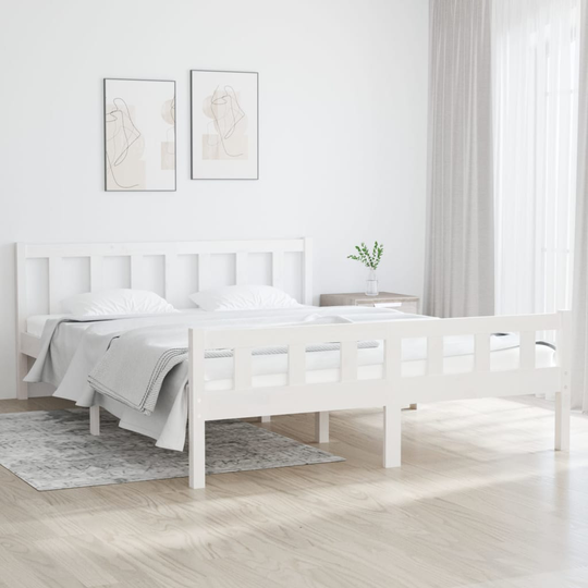 vidaXL Sängynrunko valkoinen täysi puu 150x200 cm 5FT King Size