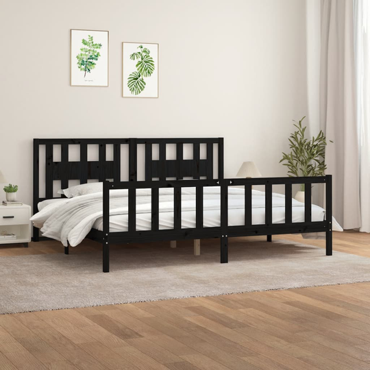 vidaXL Sängynrunko päätylevyllä musta täysi mänty 200 x 200 cm