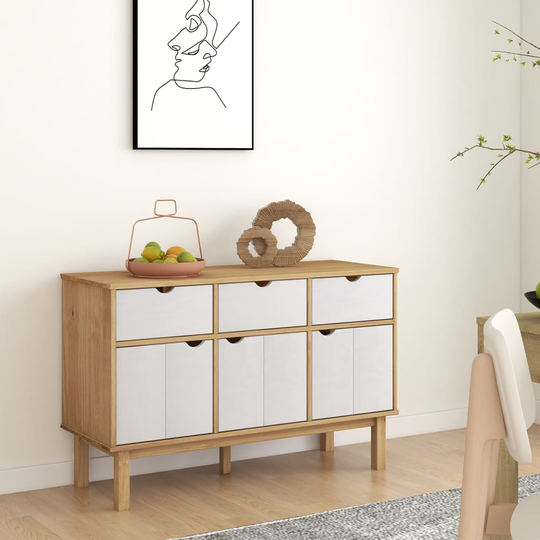 vidaXL Senkki OTTA ruskea ja valkoinen 114x43x73,5 cm täysi mänty