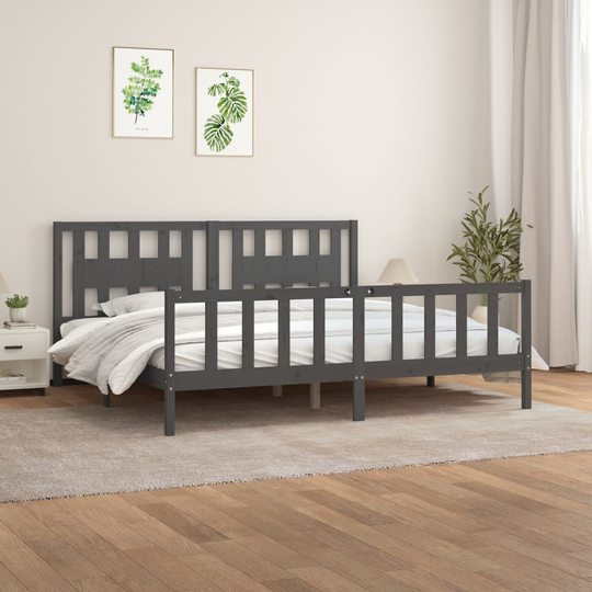 vidaXL Sängynrunko päätylevyllä harmaa täysi mänty 200x200 cm
