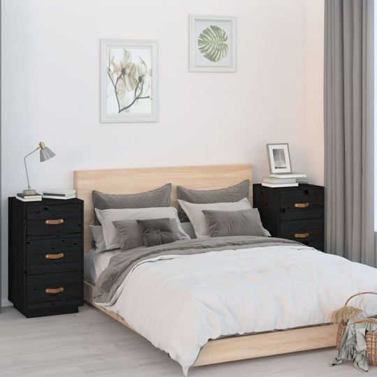 vidaXL Yöpöydät 2 kpl musta 40x40x75 cm täysi mänty