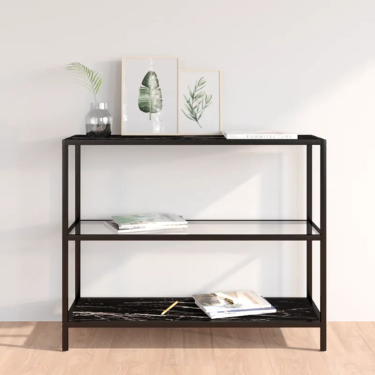 vidaXL Hylly läpinäkyvä ja musta marmori 100x36x90 cm lasi