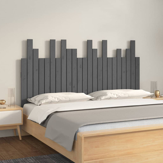 vidaXL Sängynpääty seinälle harmaa 146,5x3x80 cm täysi mänty