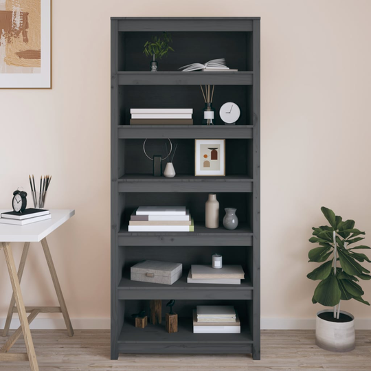 vidaXL Kirjahylly harmaa 80x35x183 cm täysi mänty