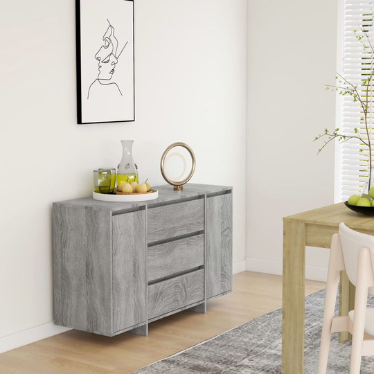 vidaXL Senkki 3 vetolaatikolla harmaa Sonoma 120x41x75 cm lastulevy