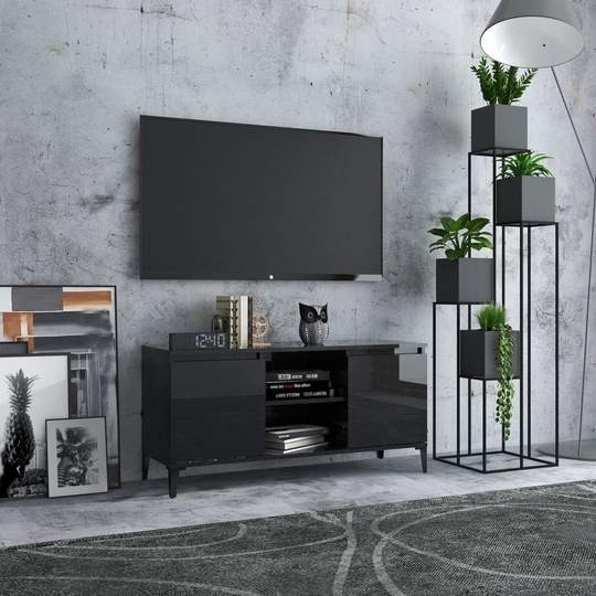 vidaXL TV-taso metallijaloilla korkeakiilto musta 103,5x35x50 cm