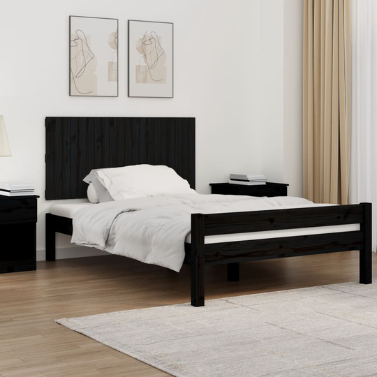 vidaXL Sängynpääty seinälle musta 127,5x3x60 cm täysi mänty