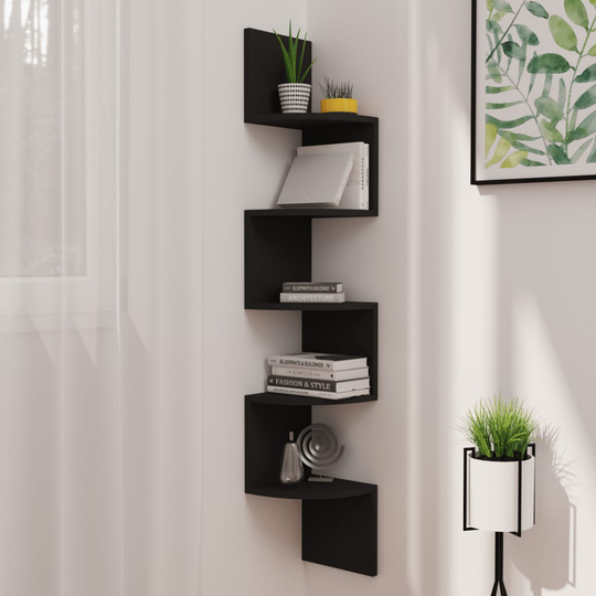 vidaXL Seinäkulmahylly musta 19x19x123 cm lastulevy