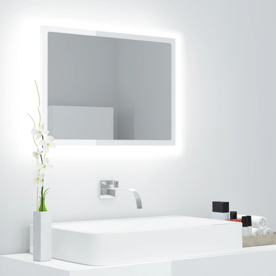 vidaXL Kylpyhuonepeili LED korkeakiilto valk. 60x8,5x37 cm akryyli