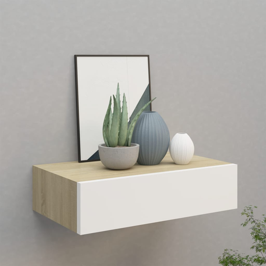 vidaXL Seinälaatikkohylly tammi ja valkoinen 40x23,5x10 cm MDF
