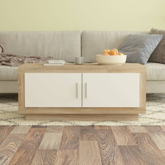 vidaXL Sohvapöytä valkoinen ja Sonoma-tammi 102x50x45 cm tekninen puu