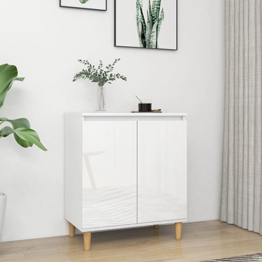 vidaXL Senkki täyspuujalat korkeakiilto valkoinen 60x35x70cm lastulevy