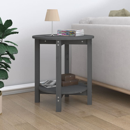 vidaXL Sohvapöytä harmaa Ø 55x60 cm täysi mänty