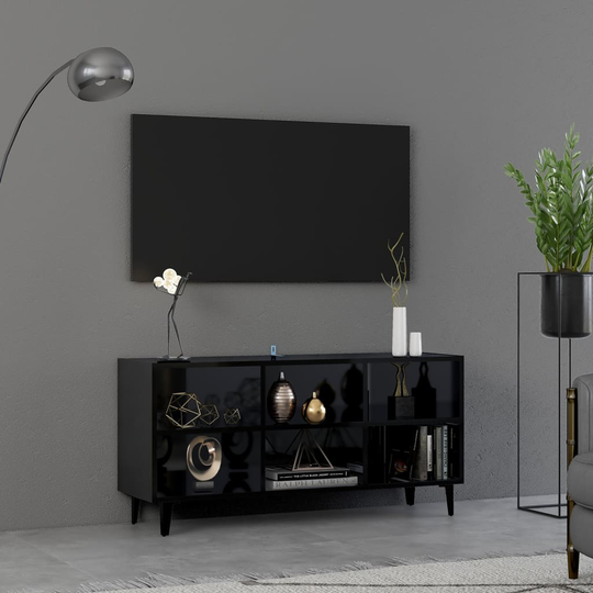 vidaXL TV-taso metallijaloilla korkeakiilto musta 103,5x30x50 cm