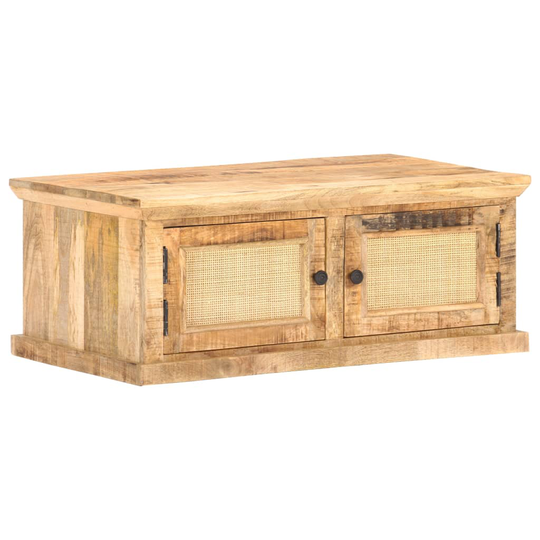 vidaXL Sohvapöytä 90x50x35 cm täysi mangopuu ja luonnonruoko