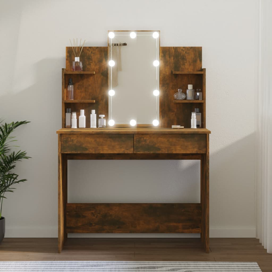 vidaXL Peilipöytä LED-valoilla savutammi 96x40x142 cm