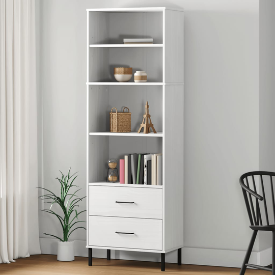 vidaXL Kirjahylly 2 laatikolla valkoinen 60x35x180 cm täyspuu OSLO