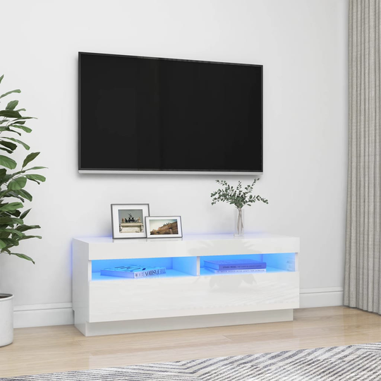vidaXL TV-taso LED-valoilla korkeakiilto valkoinen 100x35x40 cm