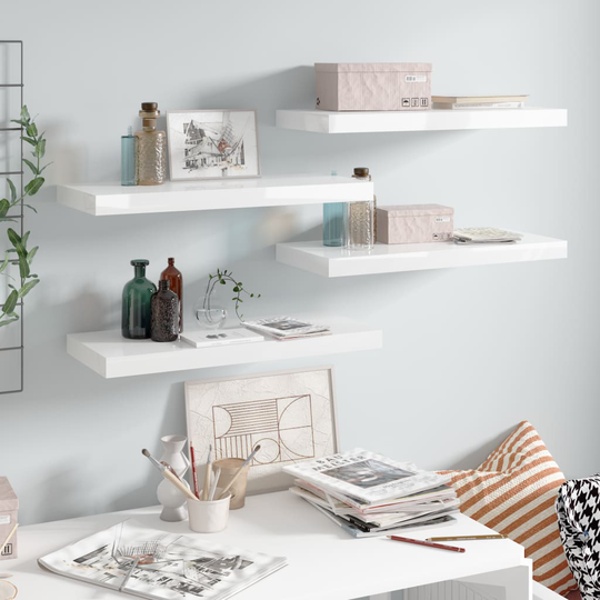 vidaXL Kelluvat seinähyllyt 4 kpl korkeakiilto valk. 60x23,5x3,8cm MDF