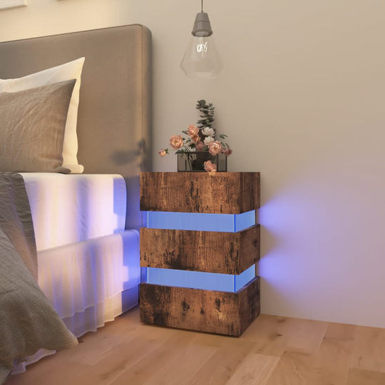 vidaXL Yöpöytä LED-valoilla savutammi 45x35x67 cm lastulevy