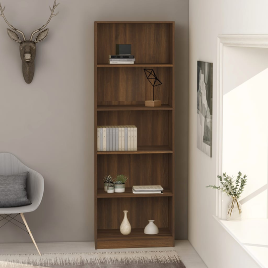 vidaXL 5-kerroksinen Kirjahylly ruskea tammi 60x24x175 cm tekninen puu