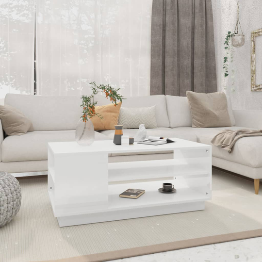 vidaXL Sohvapöytä korkeakiilto valkoinen 102x55x43 cm lastulevy