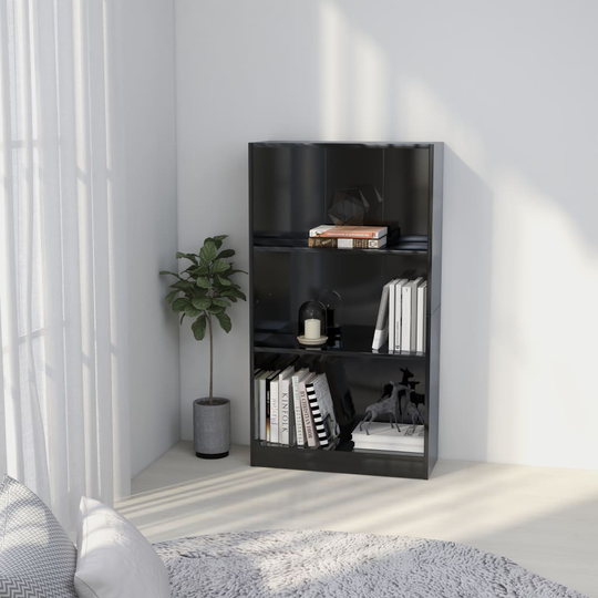 vidaXL 3-tasoinen kirjahylly korkeak. musta 60x24x109 cm tekninen puu