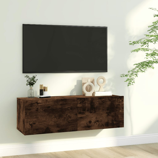 vidaXL TV-seinäkaappi savutammi 100x30x30 cm tekninen puu