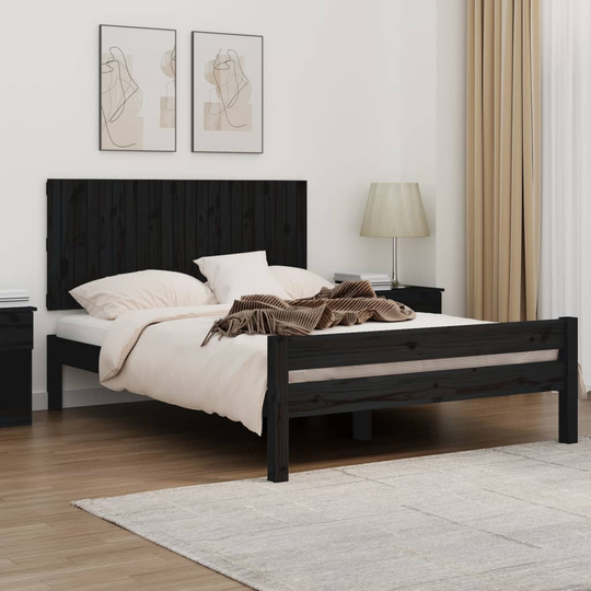 vidaXL Sängynpääty seinälle musta 140x3x60 cm täysi mänty