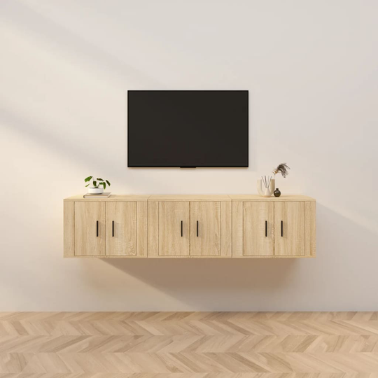 vidaXL Seinäkiinnitettävät TV-tasot 3 kpl Sonoma-tammi 57x34,5x40 cm