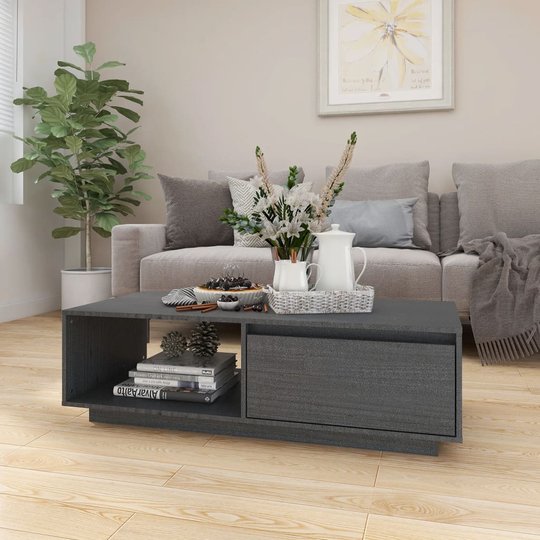 vidaXL Sohvapöytä harmaa 110x50x33,5 cm täysi mänty