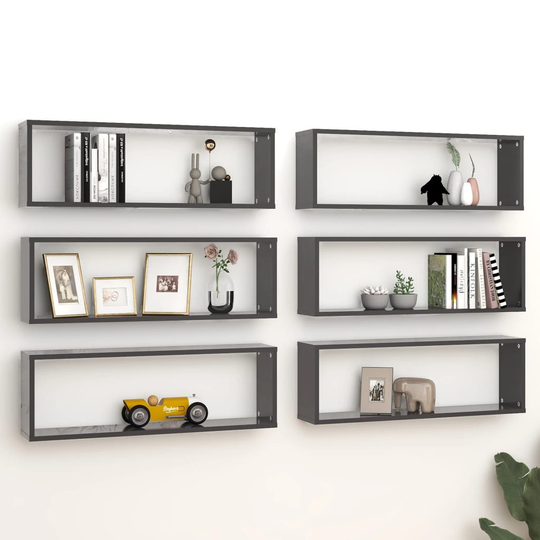 vidaXL Kuutioseinähyllyt 6 kpl harmaa 80x15x26,5 cm lastulevy