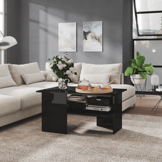 vidaXL Sohvapöytä korkeakiilto musta 90x60x46,5 cm lastulevy
