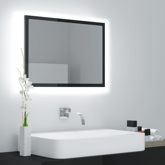 vidaXL Kylpyhuonepeili LED korkeakiilto musta 60x8,5x37 cm lastulevy
