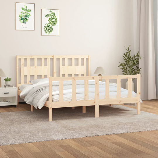 vidaXL Sängynrunko päätylevyllä 150x200 cm täysi mänty 5FT King Size