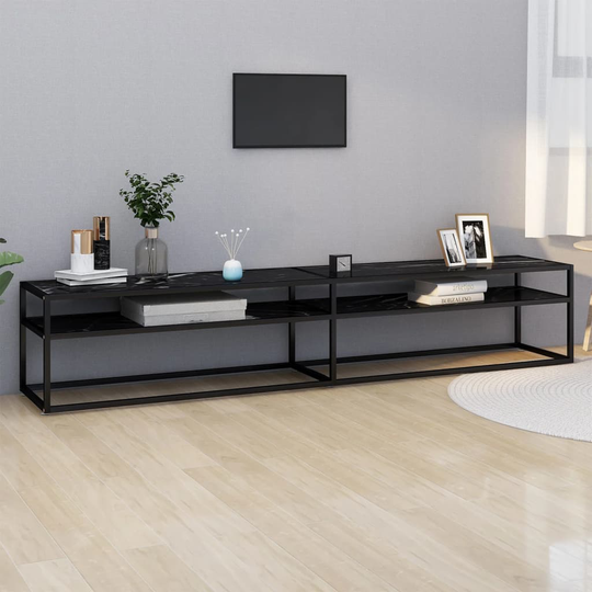 vidaXL TV-taso musta marmori 220x40x40,5 cm karkaistu lasi